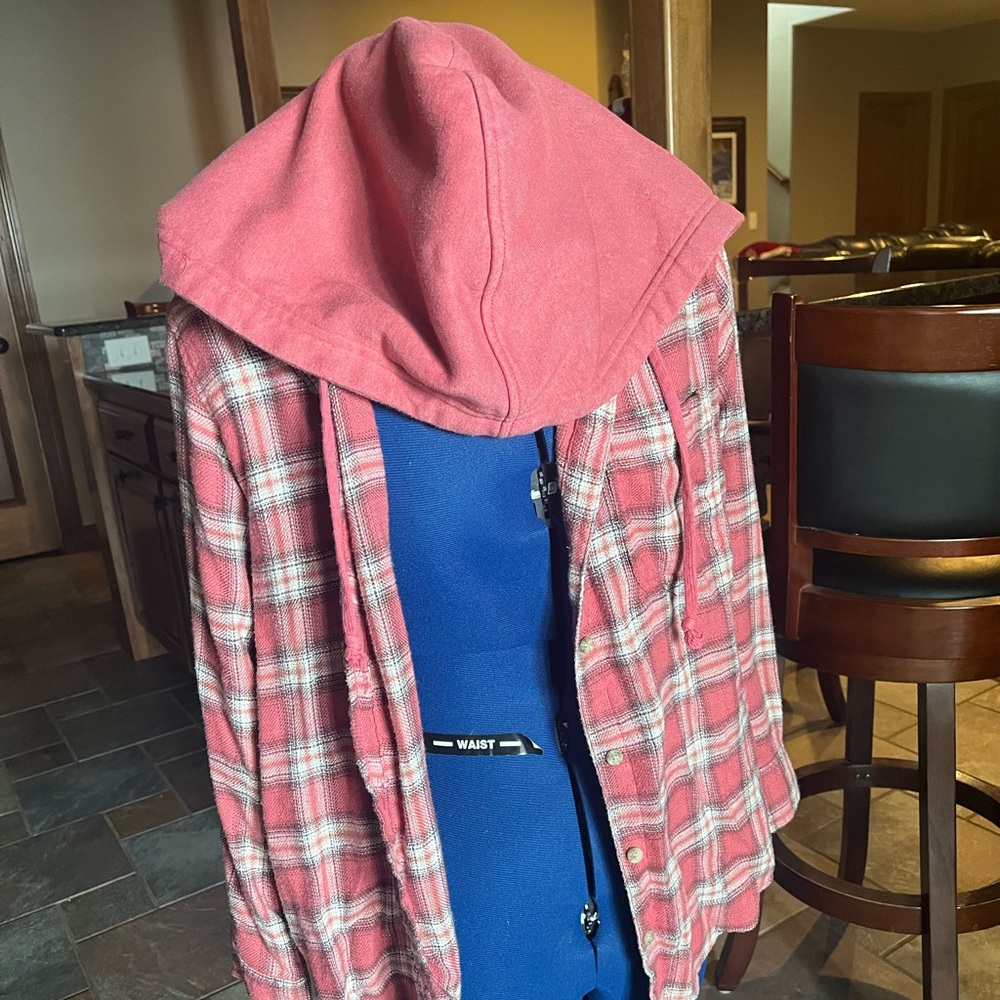 Red flannel with hood. Barely worn